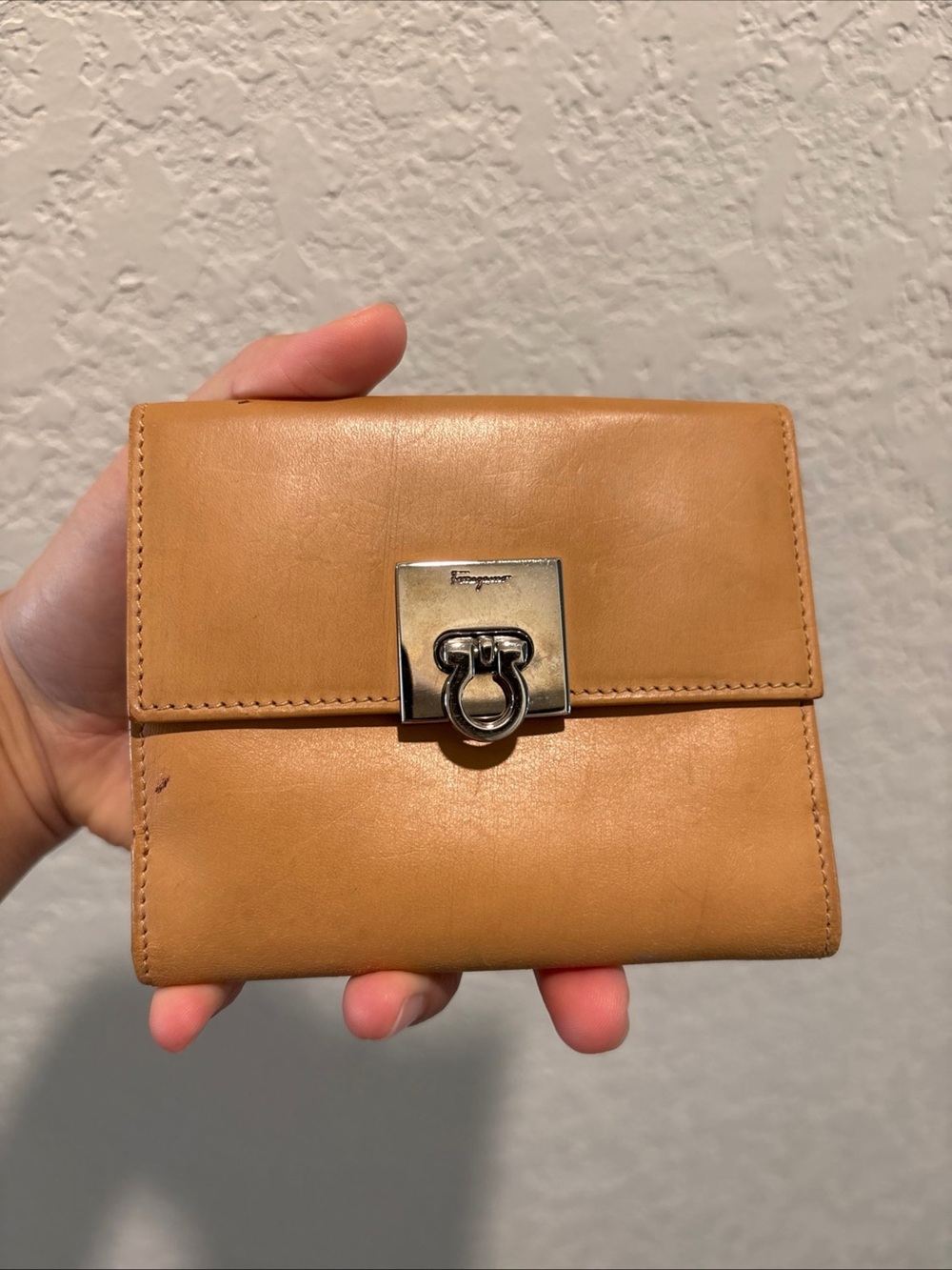 Salvatore Ferragamo Camel/Tan Leather Wallet with Signature Gancini Lock